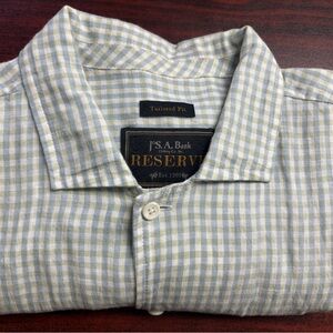 Jos. A. Bank Light Green Plaid Casual Shirt